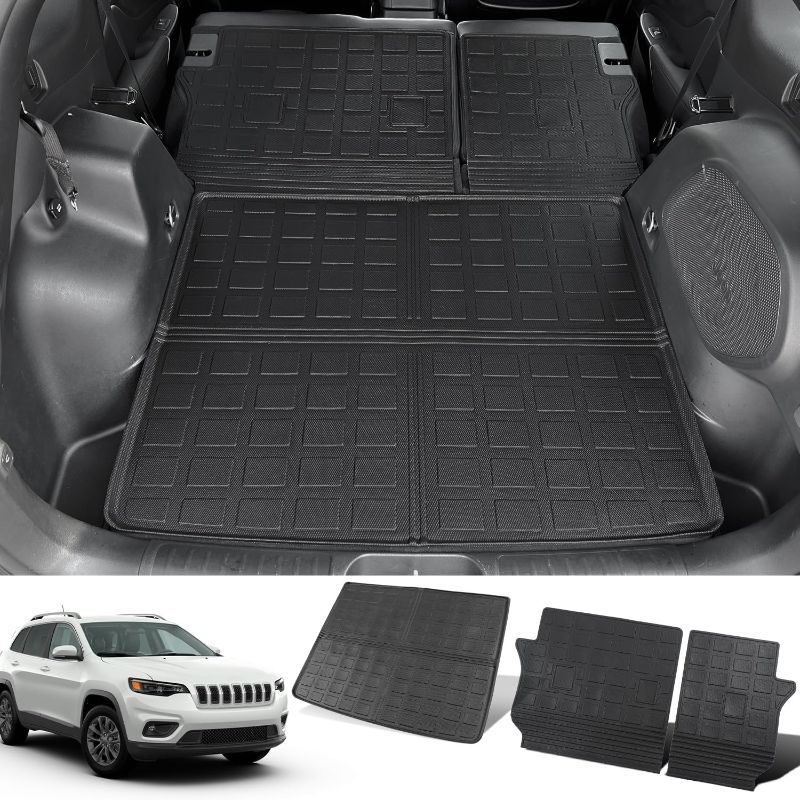 Photo 1 of Trunk Mat Backrest Mats Compatible with 2019-2023 Jeep Cherokee Cargo Liners TPE Back Seat Protector Replacement for 2019 2020 2021 2022 2023 Jeep Cherokee Accessories (Cargo Mat+Backrest Mat)
