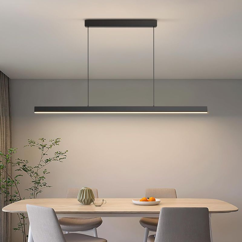 Photo 1 of LED Linear Pendant Lights, 47in Island Lighting Fixture 3000k-6000K Dimmable, Chandelier Lamp for Kitchen Dining Room Pool Table Office Bar Garage Workbench
