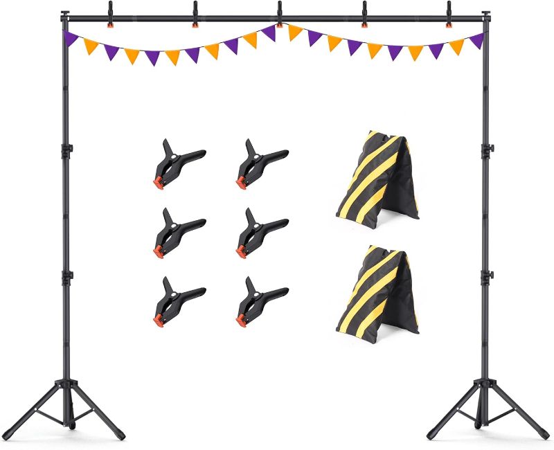 Photo 1 of Backdrop Stand 10x7.5ft, Height Adjustable and Width Adjustable Backdrop Stand, Back Drop Stand for Balloon Arch, Photo, Parties
