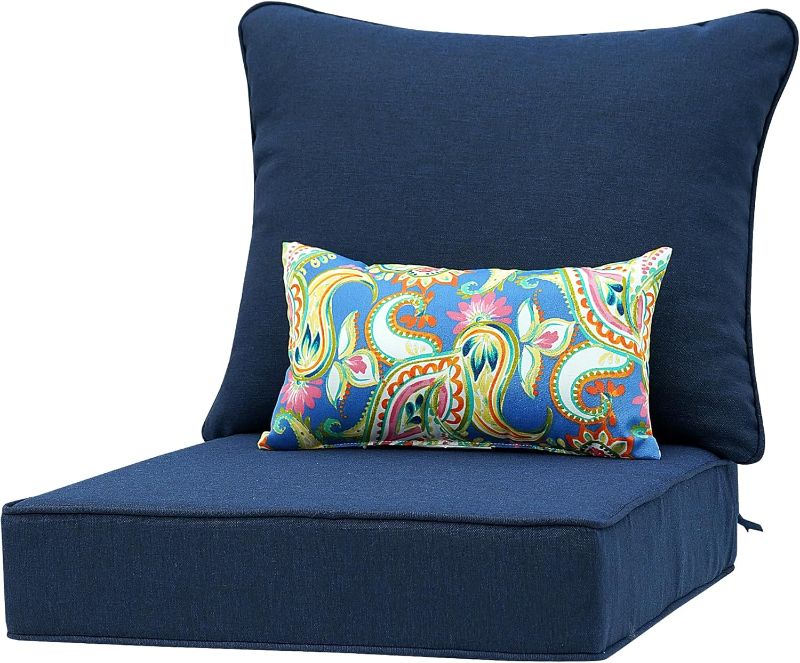 Photo 1 of Outdoor Seat Cushion Set 24 x 22 Inch,Olefin Fabric Deep Seat Patio Cushions,Patio Furniture Cushions with Removable Cover,Rain-Proof and Fade Resistant Deep Seat Bottom & Back Cushion with Pillow
