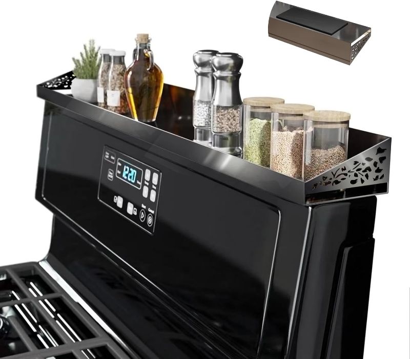 Photo 1 of 30" Magnetic Stove Top Shelf – Black Stainless Steel Spice Rack and Seasoning Organizer – Kitchen Shelf for Back of Stove – Over Stove Rack and Storage Organizer
