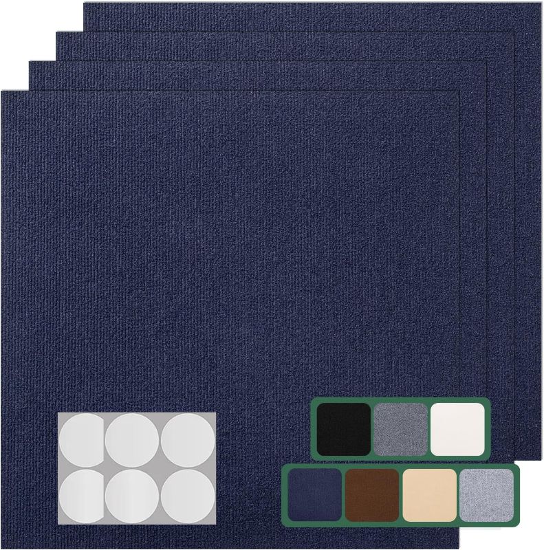 Photo 1 of Carpet Tile 20 Pack 24” X 24” Self Adhesive Carpet Floor Tiles Anti-Slip Squares Peel and Stick Floor Tile DIY Installation for Bedroom(Blue)

