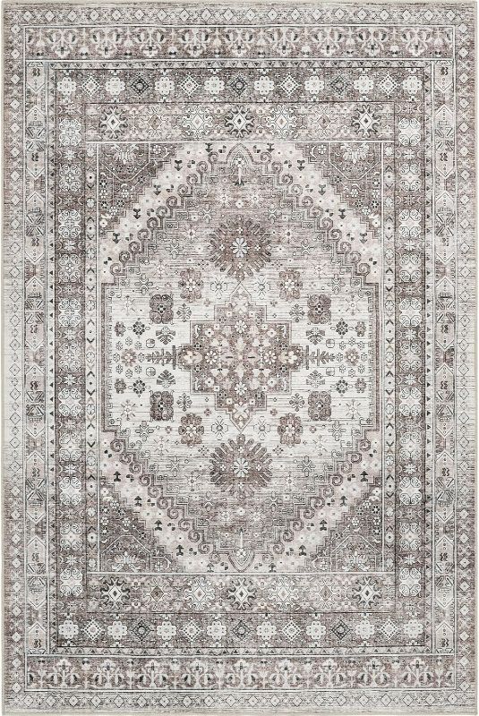 Photo 1 of zesthome 7x9 Area Rug, Super Soft Washable Rugs for Living Room, Non-Slip Stain Resistant Vintage Rugs, Ultra-Thin Large Area Rugs (Brown/Beige,7'x9')
