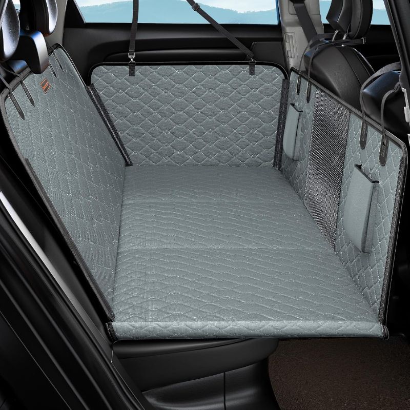 Photo 1 of MIXJOY Back Seat Extender for Dogs, Hard Bottom Dog Car Seat Cover for Back Seat Protector, Waterproof Dogs Backseat Cover for Car, Foldable Dog Hammock for Car Travel Accessories, Grey
