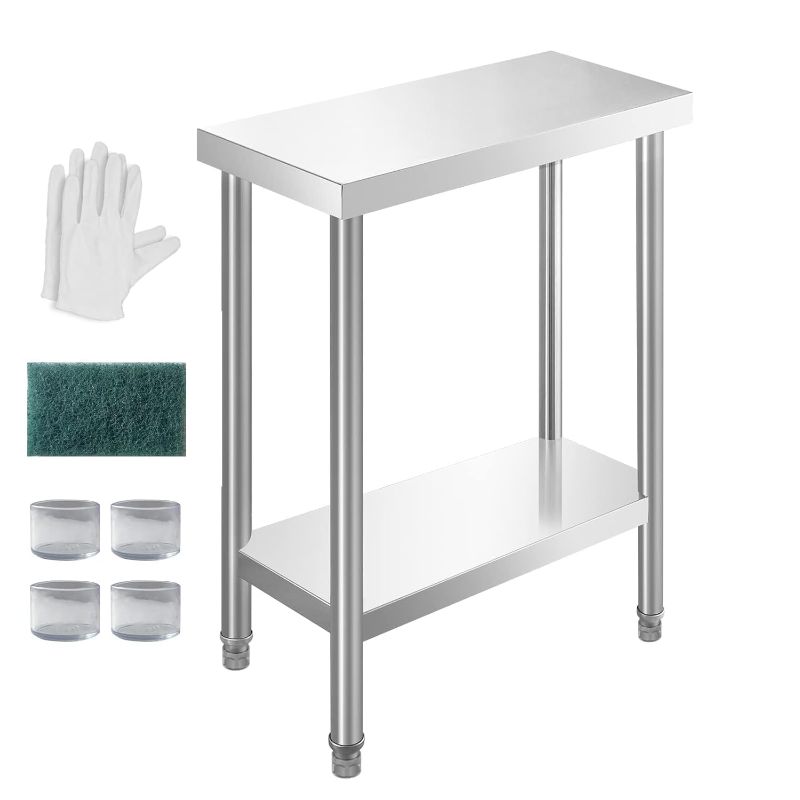 Photo 1 of NSF 24 x 12 Inches Stainless Steel Table for Prep & Work, Commercial Heavy Duty Food Prep Worktable with Undershelf for Restaurant, Hotel?Small Kitchen, Food Truck, Home Bars
