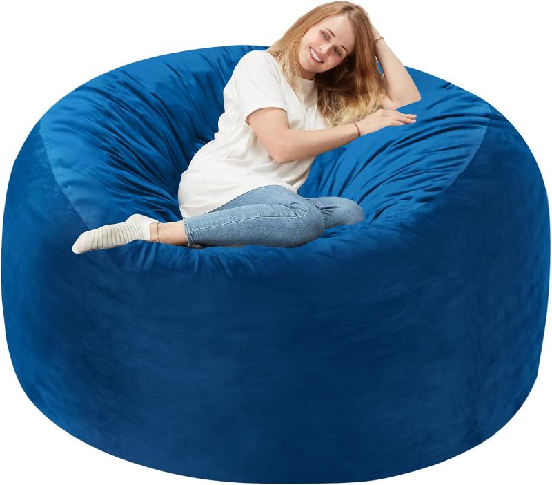 Photo 1 of Homguava 4 FT Bean Bag Chair: 4' Bean Bags with Memory Foam Filled, Large Beanbag Chairs Soft Sofa with Dutch Velvet Cover-Blue
