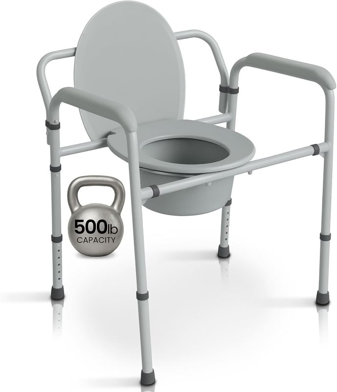 Photo 1 of Bariatric Bedside Commode Toilet Chair, Portable Extra Wide Seat With Bucket Splash Guard 