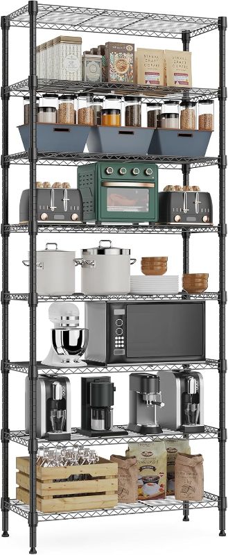 Photo 1 of 8 Tier 2000 lbs Storage Rack Metal Wire Shelving Unit, Storage Standing Shelf Organizer for Laundry Bathroom Kitchen Pantry Closet Garage Basement Utility Room, Black 13.8" D x 23.6" W x 79.5" H
