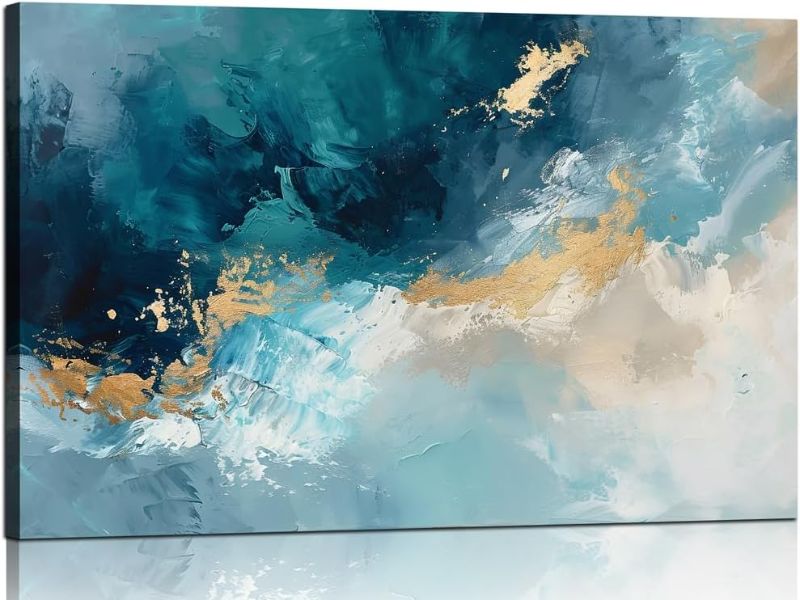 Photo 1 of Ocean Wall Art Decor for Living Room Blue Abstract Seascape Canvas Picture for Wall Modern Beach Art Print for Bedroom Large Abstract Artwork Painting for Bathroom Home Office Decorations(36" x 24")
