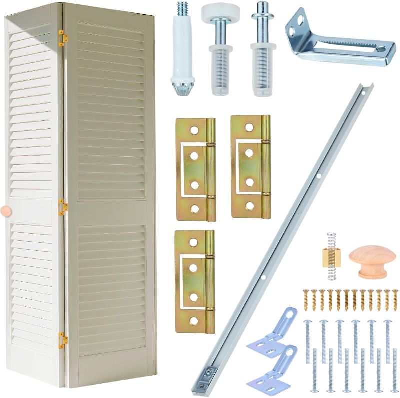 Photo 1 of 72 inch Bifold Closet Door Hardware Kit – 2 × 36" Tracks, Complete Set for 1 Doors with Brackets, Pivots & Guide Wheels, for Bi-fold Closet Door Hardware Used.
