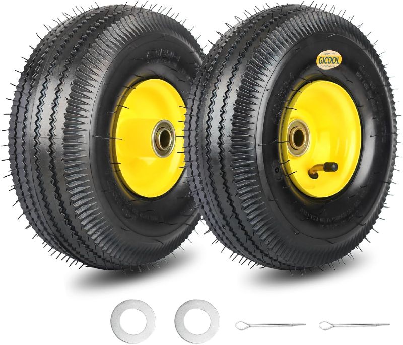 Photo 1 of 4.10/3.50-4 Explorer Series Rubber Tire and Wheel, with 2.25" Offset Hub, 5/8" Sealed Bearings, for Hand Truck Trolley Dolly Garden Wagon Wheel Replacement
