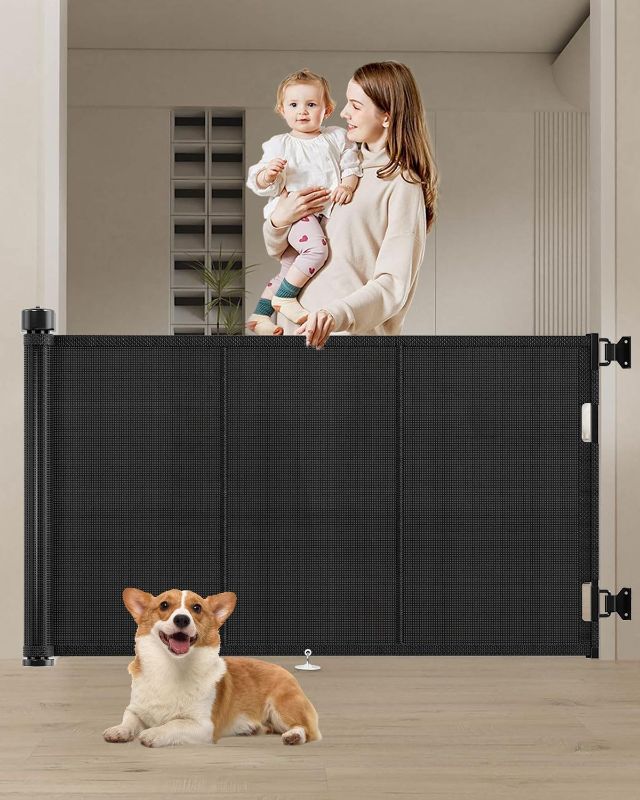 Photo 1 of 71 inch Retractable Baby Gates 34 inch Tall, Retractable Gate with Reinforced Strip Design to Prevent Crawling Through, 6 FT Retractable Dog Gate for Stairs, Doorways, Hallways, Indoor/Outdoor
