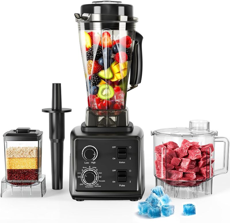 Photo 1 of 3-in-1 Blender and Food Processor Combo for Smoothies Shakers, 1500W(32000 RPM) Professional Blenders for Kitchen, Adjustable Speed, 68oz BPA-Free Plastic Jar, 30s Self-Cleaning (68 oz)
