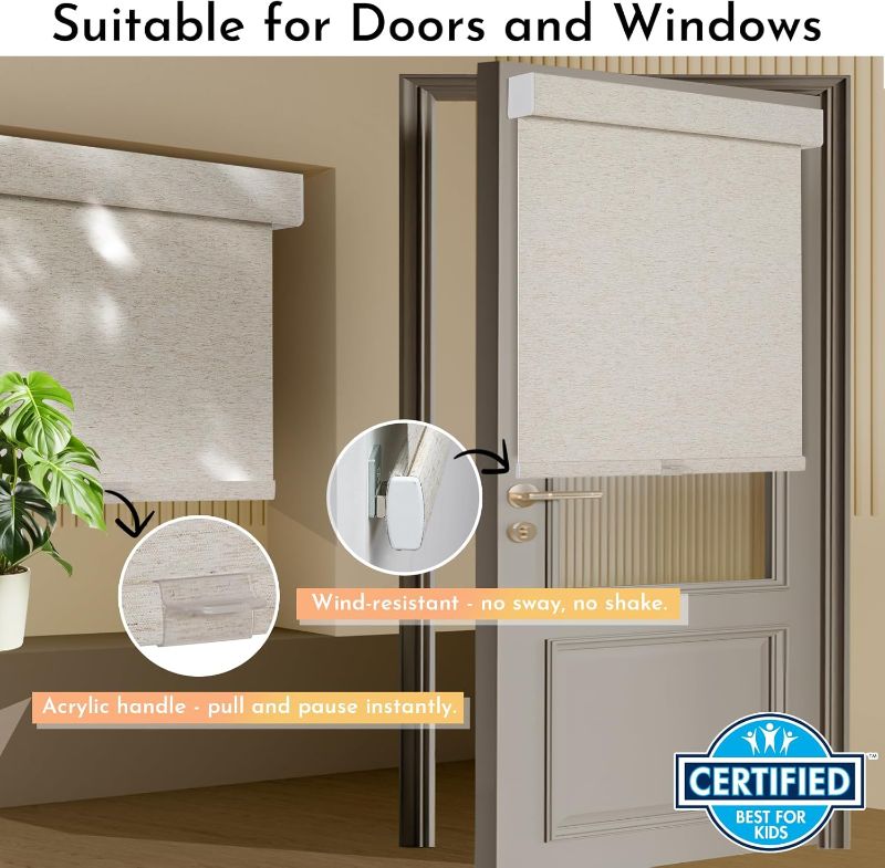 Photo 1 of Persilux Blackout Roller Shades for Window Blinds,Cordless,Linen Fabric,Thermal Insulated Fabric UV Protection Shades for Home,Office,Bedroom,Door,Blackout-Cream,40" W X 72" H
