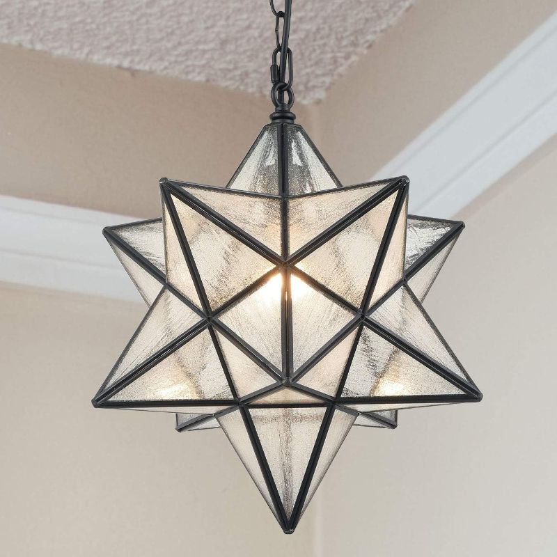 Photo 1 of Modern Moravian Star Pendant Light Seeded Large Glass Hanging Lights with Adjustable Chain, 16'' Diameter Shade Lighting for Kitchen Porch Dining Foyer Bedroom
