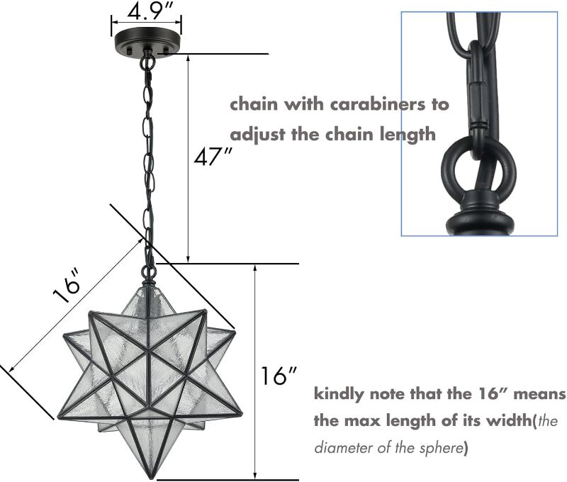 Photo 1 of Modern Moravian Star Pendant Light Seeded Large Glass Hanging Lights with Adjustable Chain, 16'' Diameter Shade Lighting for Kitchen Porch Dining Foyer Bedroom
