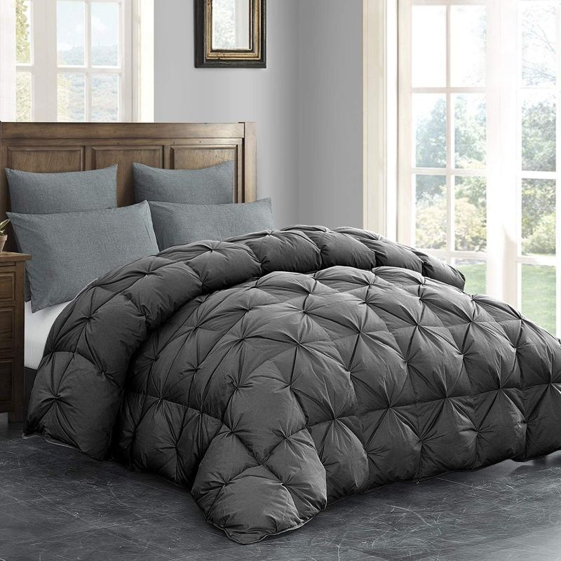 Photo 1 of HOMBYS 120x128 Oversized King Feather and Down Comforter, Grey Pinch Pleat Thick Duvet Insert with 100% Cotton Cover, Oversized Extra Large Fluffy Palatial King Comforter for All Season
