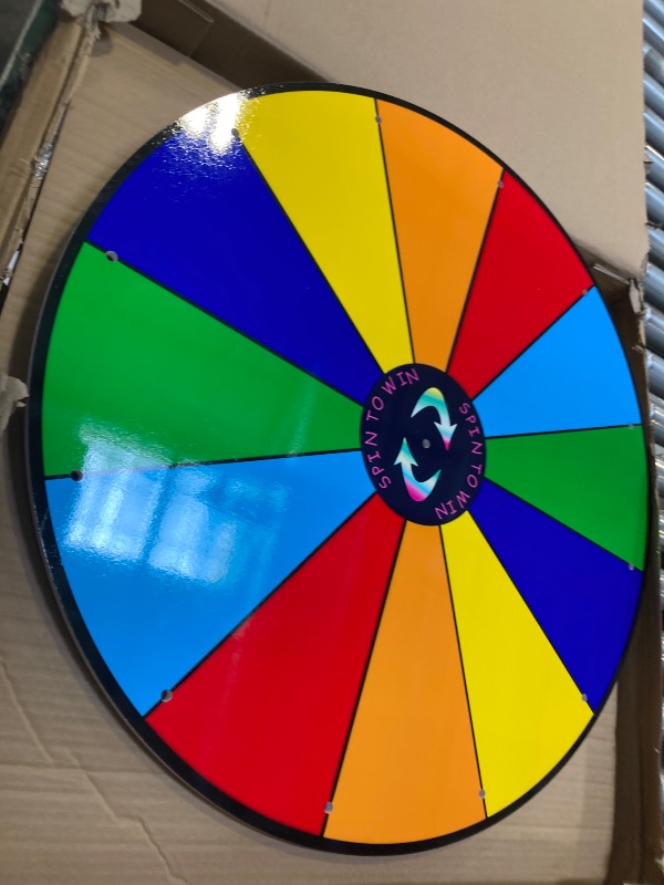 Photo 1 of WinSpin 24 Inch Heavy Duty Prize Wheel Dual Use Adjustable Tabletop and Floor Stand Fortune Wheel with Dry Erase Marker & Eraser 14 Slots Spinning Wheel for Carnival Spinner Game and Tradeshow
