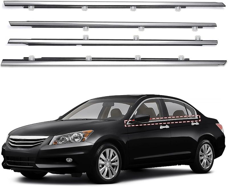 Photo 1 of Window Molding Trim for Honda Accord 2008-2012,4-Door Sedan,Chrome Outside Door Weatherstrip Window Seal Belt,Replace#72410-TA0-A01 72450-TA0-A01 72910-TA0-A01 72950-TA0-A01
