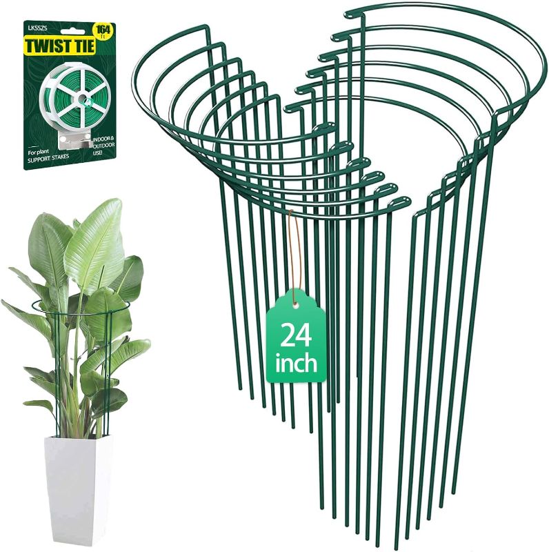 Photo 1 of 12 Pack 24 inch Plant Support Stakes, Half-Round Metal Garden Flower Stakes, Large Peony Support Ring and Cage for Indoor and Outdoor Plants, Hydrangea, Tomato, Rose, Monstera with Plant Ties
