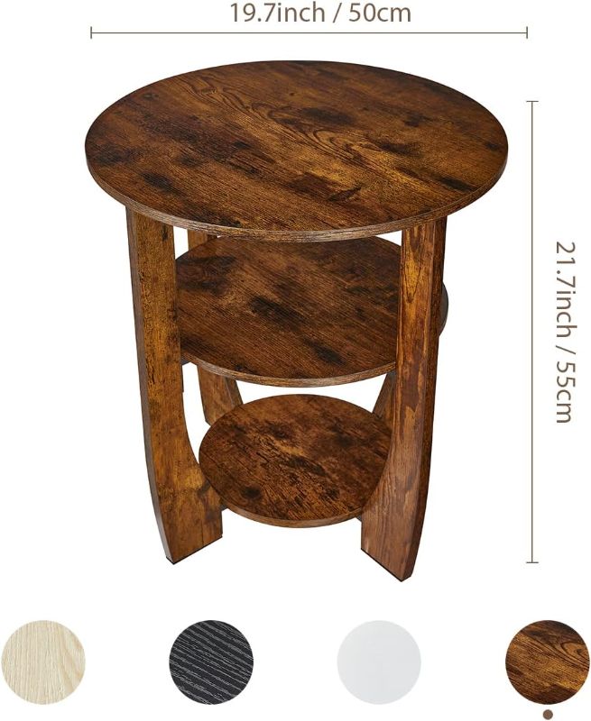 Photo 1 of Round End Table with Storage Shelf,3 Tier Modern Side Table, Sofa Recliner Side Table,Accent Coffee Table,Nightstand for Living Room Bedroom for Small Spaces,19.7" D x 21.7" H
