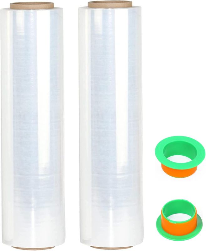 Photo 1 of 2-Pack Clear Stretch Wrap 18" x 1000 Feet 80 Gauge Industrial Strength with Plastic Handle, Plastic Pallet Supplies Durable Self-Adhering for Packing, Moving, Heavy Duty Shrink Film Rolls
