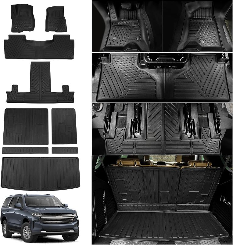 Photo 1 of Rongtaod Floor Mats Compatible with 2022 2023 2024 2025 Chevrolet Tahoe 7 Seats Trunk Mat Cargo Mat Cargo Liner Back Seat Cover Protector Chevy Tahoe Accessories (Trunk Mat+Backrest Mats+Floor Mats)
