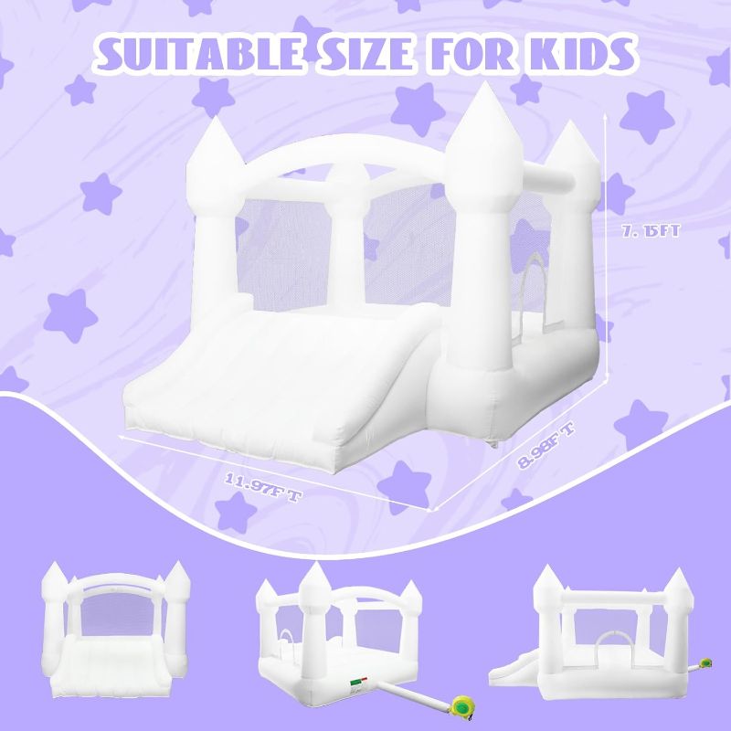 Photo 1 of AKSPORT Inflatable Bounce House,White Castle Bounce House for Kids 3-6 Indoor & Outdoor Inflatable Bouncer House with Slide & Air Blower & Balloons for Kids Birthday Party,Wedding Party
