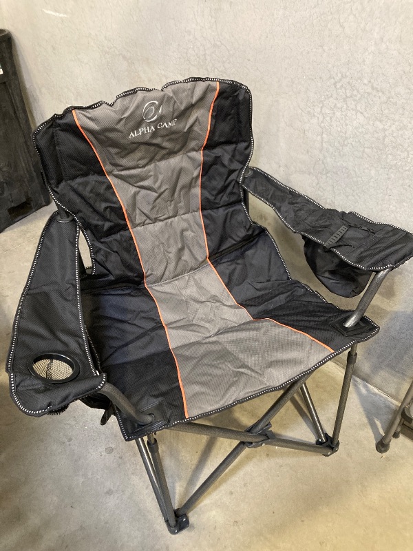 Photo 1 of ALPHA CAMP Oversized Camping Folding Chair, Heavy Duty Support 450 LBS Steel Frame Collapsible Padded Arm Chair with Cup Holder Quad Lumbar Back, Portable for Outdoor
