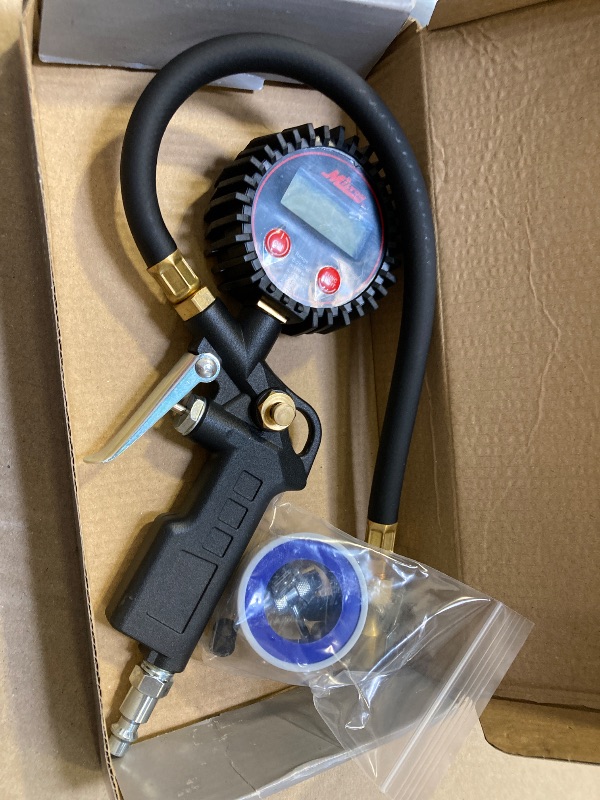 Photo 1 of Milton 507KIT Digital Tire Inflator Car Accessories w/Accurate Air Tire Pressure Gauge, 14” Rubber Air Hose – 250 PSI, Brass Lock-On Clip Air Chuck and Compressor Accessories