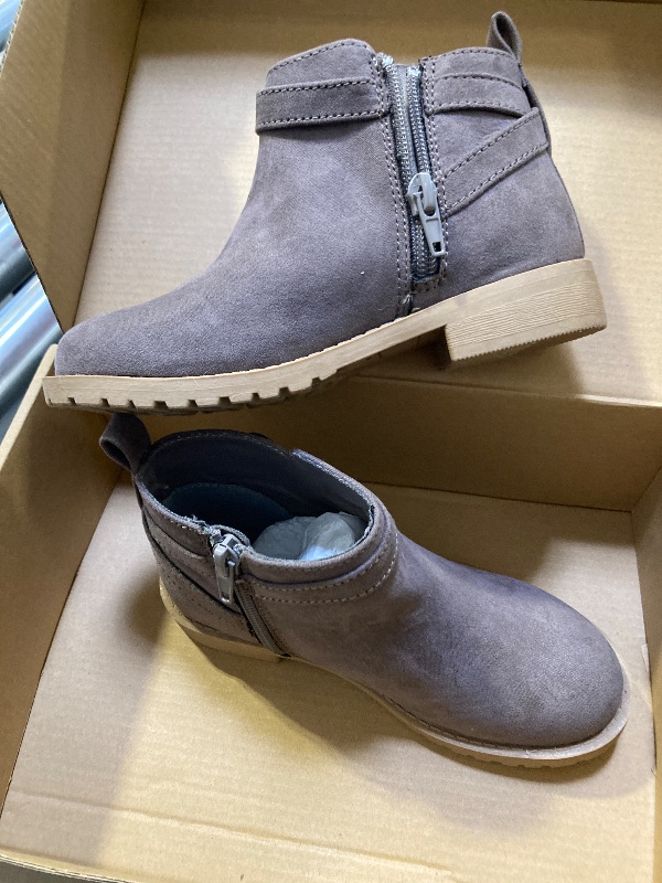 Photo 1 of HOMEHOT Girls Ankle Boots Suede Leather Side Zipper Low Heels short (toddler/littile kids) color taupe size 12