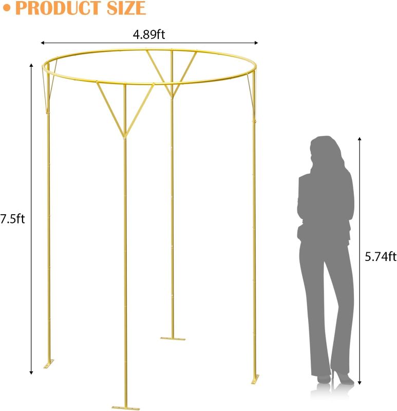 Photo 1 of Round Wedding Arch Backdrop Stand 7.5FT Gold Balloon Arch Stand Wedding Arches for Ceremony Birthday Party Baby Shower Graduation Event Decor, Garden Arch Arbor for Climbing Plants Outdoor
