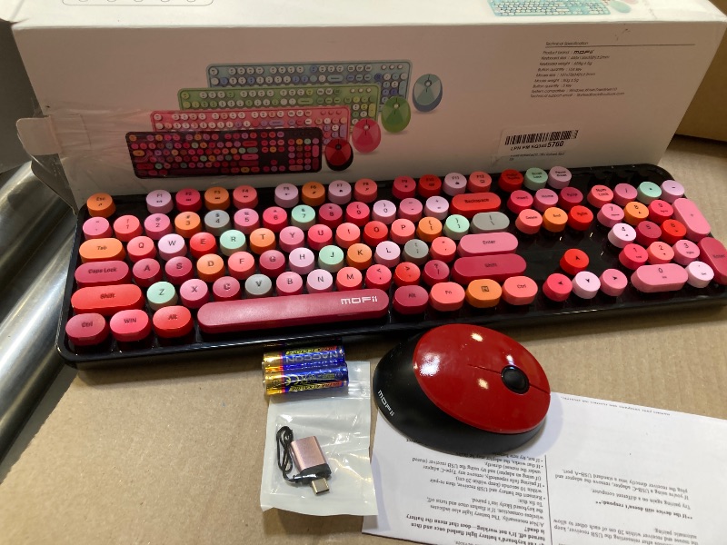 Photo 1 of Wireless Keyboard and Mouse Combo, Ergonomic Full Size Typewriter Retro Round Keycaps Keyboard, Compatible with Windows, PC, Perfer for Home and Office Keyboards (Black