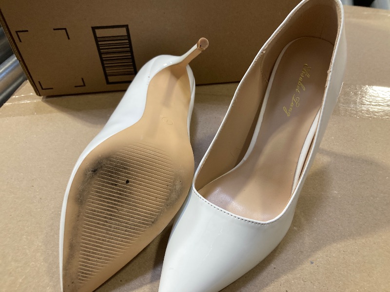 Photo 1 of 7---Elisabet Tang Women's High Heels Pumps Closed Pointed Toe Stiletto 4inch Heels Classic Office Special Dressy Wedding Pump Shoes White 7