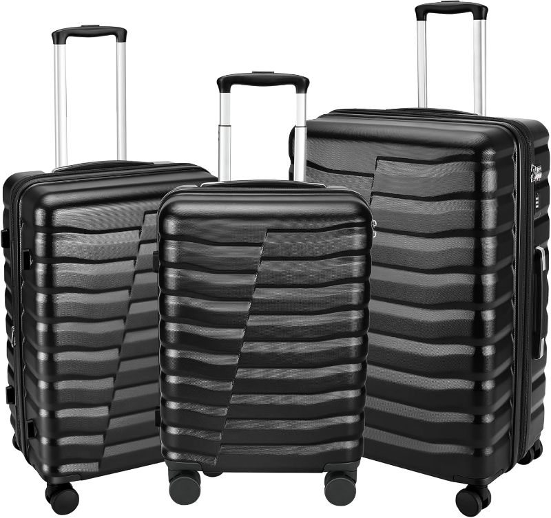 Photo 1 of Lightweight Luggage with Spinner Wheels & YKK Zipper, Hard Shell 3-Piece Suitcase ABS+PC Hardside Luggage Set with TSA Lock for Men Travel, Black (20+24+28 inch)

