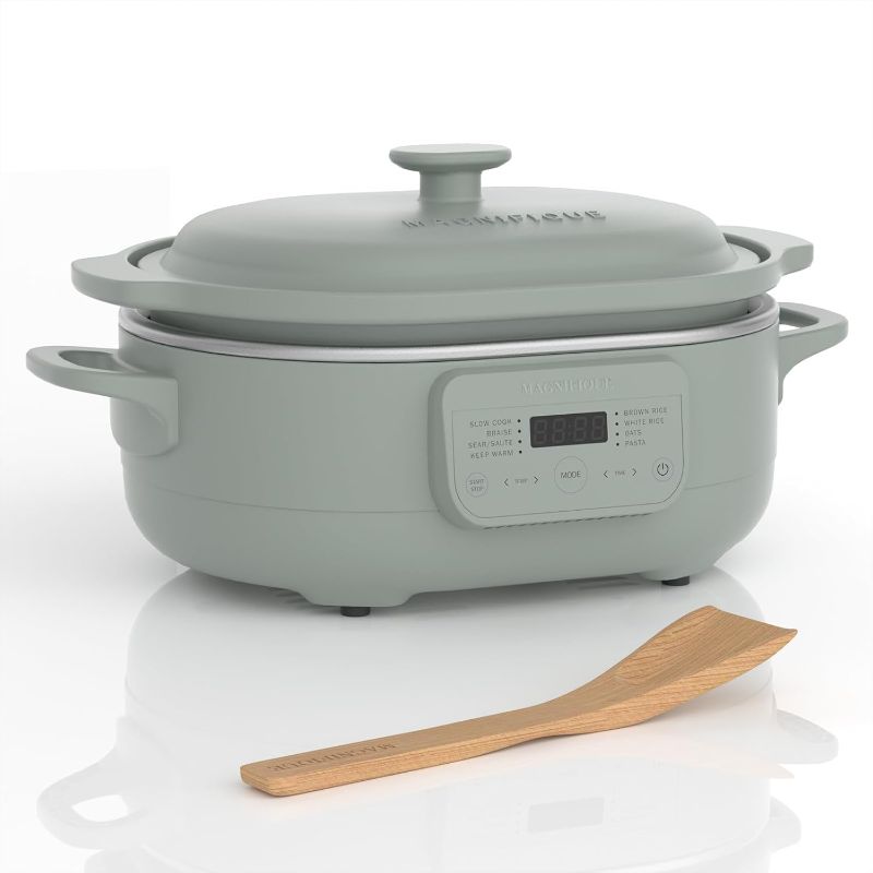 Photo 1 of MAGNIFIQUE 4 Quart Claypot Multi-Cooker, with 8-in-1 Casserole Programmable Slow Cooker, Dutch Oven, Pasta, Nonstick Oven Safe Pot to 450°F, Olive
