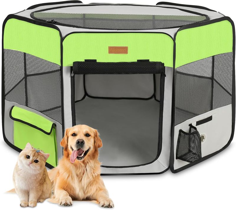 Photo 1 of Dog Playpen, Portable Pet Play Pen for Cat, Puppies, Rabbits, Chickens, Foldable Large-Capacity Pet Tent for Indoor/Outdoor Travel Camping Green
