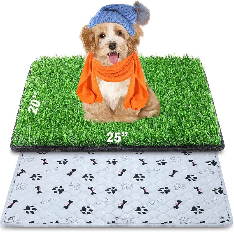 Photo 1 of Dog  Mat With Pee Pad 20×25", Small Dog Litter Box Indoor Artificial Turf Grass Porch Waterproof Patio Potty Tray for Doggie Reusable Washable Pads and Lawn for Replacement for Puppy Training