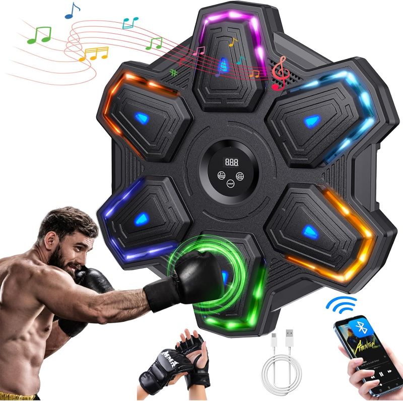 Photo 1 of Upgrade Colorful LED Music Punching Machine with Gloves,Bluetooth Boxing Music Trainer, Music Boxing Machine for Adults,Boxing Machine Wall Mounted Music,Sport Appliances Boxing for Home,Office
