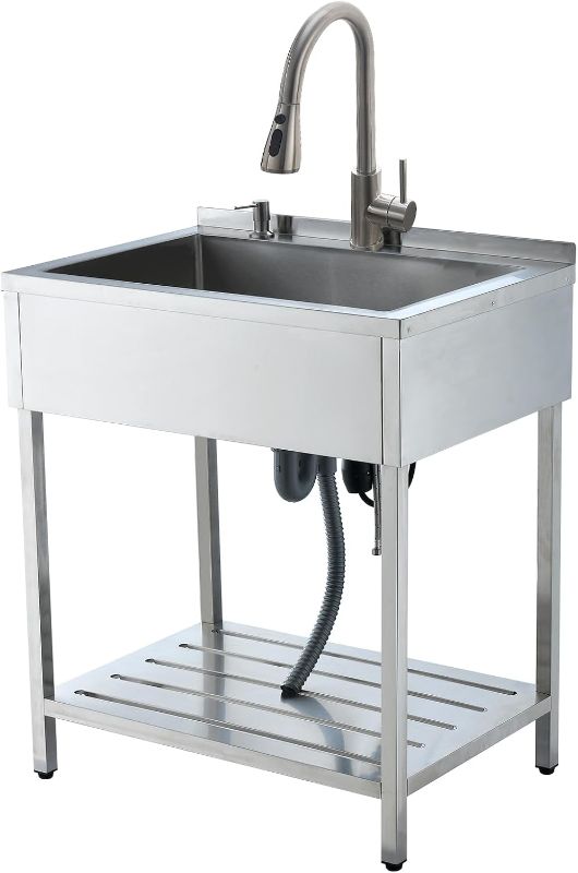 Photo 1 of Free Standing Utility Sink with Faucet, 30.7"x21.65" Large Stainless Steel Utility Sink Outdoor Utility Sinks 16 Gauge Single Bowl Laundry Room Sinks for Laundry Outdoor Garage
