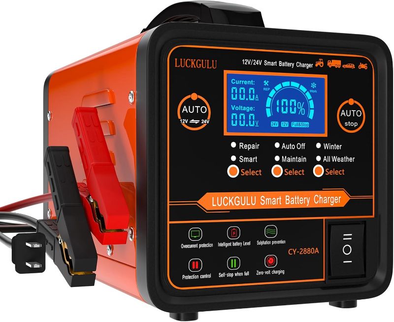 Photo 1 of 12V/24V Car Battery Chargers Heavy Duty, 0-20A Automatic Battery Maintainer with Auto Shutoffs, Repair, Winter Mode, Smart Trickle Charger for Automotive Car Truck Motorcycle RV AGM Deep Cycle
