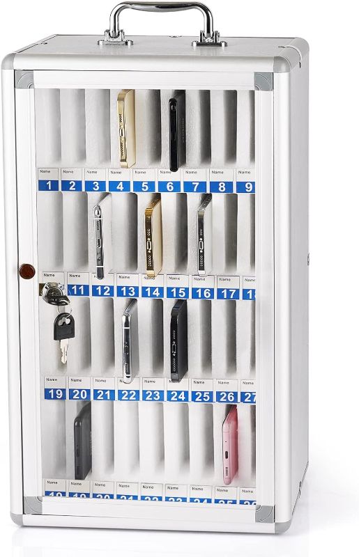 Photo 1 of 36 Slots Aluminum Alloy Pocket Chart Storage Cabinet for Cell Phones,Wall-Mounted with a Locked,Can be Carried by Hand (36 Slots)
