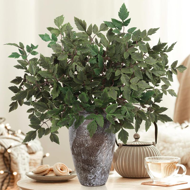 Photo 1 of 4 Pcs 21 Inches Artificial Dusty Plum Cimicifuga Stems Faux Fall Leaves Branch for Vase Autumn Floral Spray Halloween Thanksgiving Mantle Table Decor Fall Decorations for Home