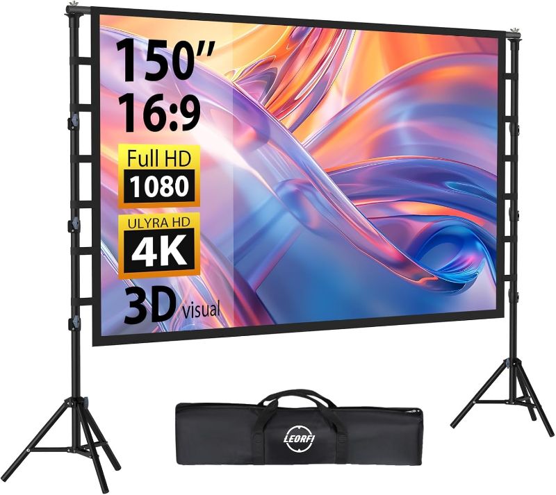Photo 1 of Outdoor Projector Screen with Stand: LEORFI 180 inch Projector Screen Portable, Indoor Projections Screen and Stand, Rear Front Movie Screen 16:9 4K Full HD,Support Height Adjustable for Home Theater
