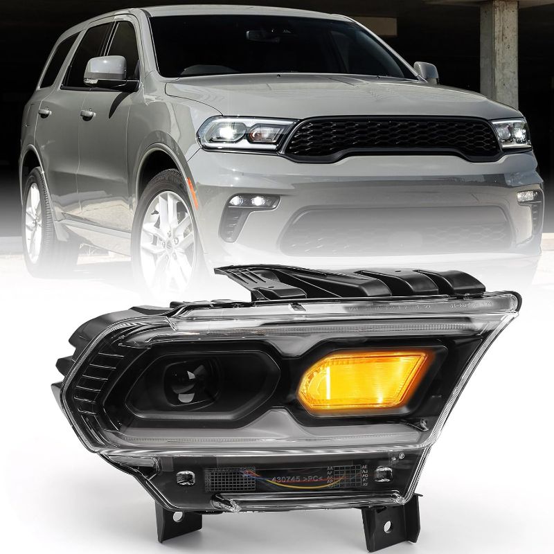 Photo 1 of FIONE for Dodge Durango Headlight Assembly 2021 2022 Headlamp Replacement Front Head Light Lamp LED Style Black Right Passenger Side RH 68433778AE
