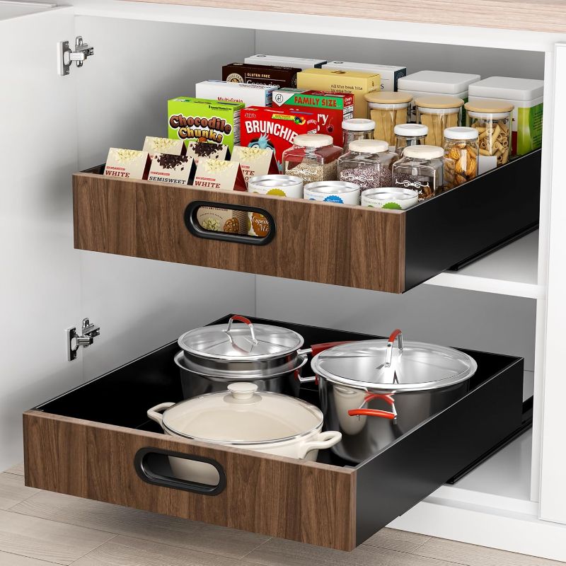 Photo 1 of 21" Deep Pull Out Cabinet Organizer, Slide Out Drawers for Cabinets Adhesive with Nano Film, Roll Out Shelves for Cabinets in Kitchen, Pantry, Bathroom or Office (14" W x 21" D), 1 Pack 
