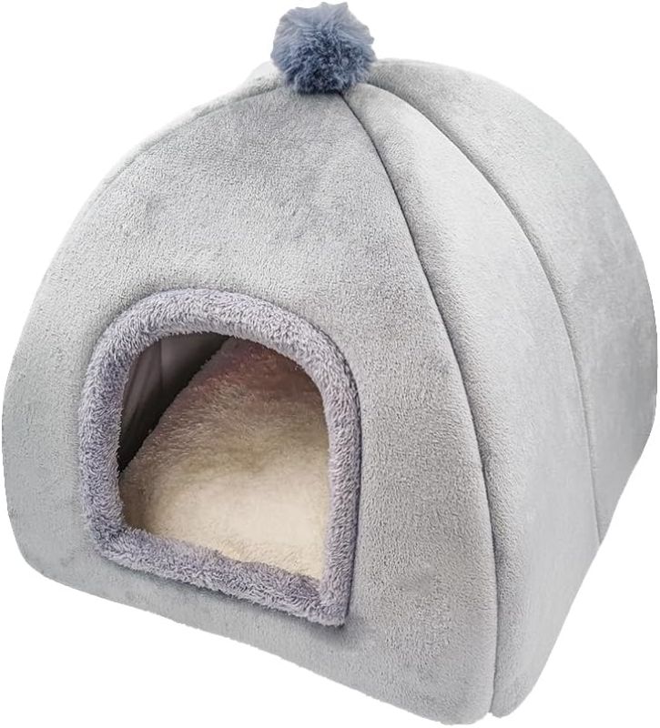 Photo 1 of Cat Beds - Large Indoor/Outdoor Gray Cat Bed Cave with Removable Cushion & Non-Slip Base (15.74"x15.74"x15")
