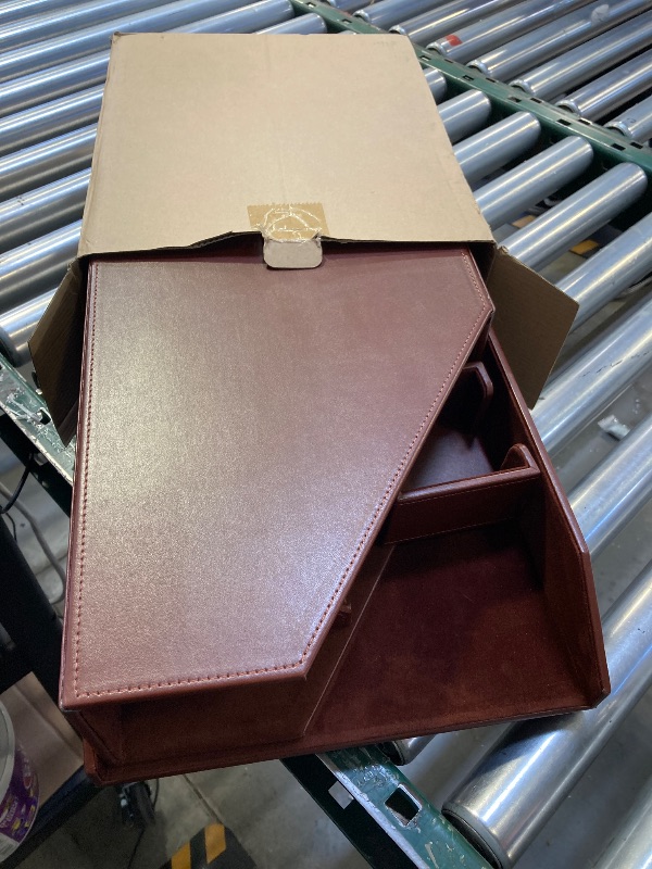 Photo 1 of 6 Piece Office Supplies/Desk Organizer Set with Desktop Leather Writing Pad,File Paper Tray,Magazine folder Holder, Pen Cup,Sticky Note Holder,Letter Mail Sorter,Workspace Decor for Women Men Brown