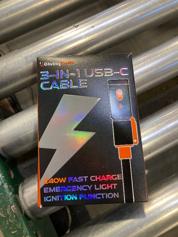 Photo 1 of chubbycable ChubbyWild 240W Rugged Charging Cable with Arc Ignite and Emergency Light USB C Fast Charging Cable for Outdoor Emergency Use, 240W – Arc & Strobe-Orange