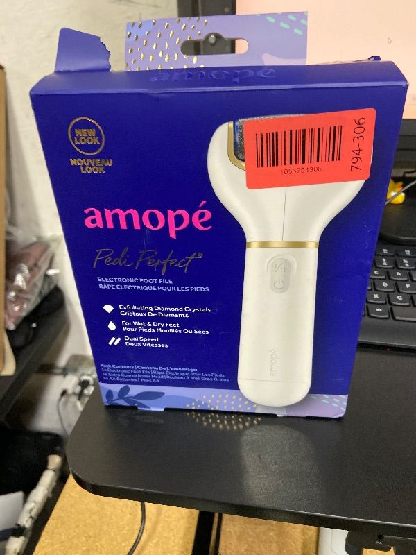 Photo 1 of Amopé Pedi Perfect Electric Callus Remover Foot File w/ Diamond Crystals, Pedicure Tool for Feet, Removes Hard & Dead Skin, Feet Scrubber & Buffer, Splashproof, w/ Extra Coarse Roller Head, 1 Count